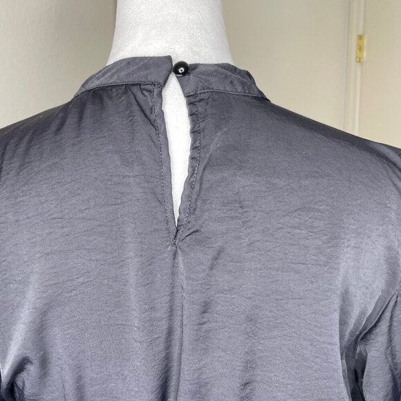 SHEIN Black Shiny High Neck Button Pleated Balloon Ruched Sleeve Dress Zip XL - Picture 4 of 9